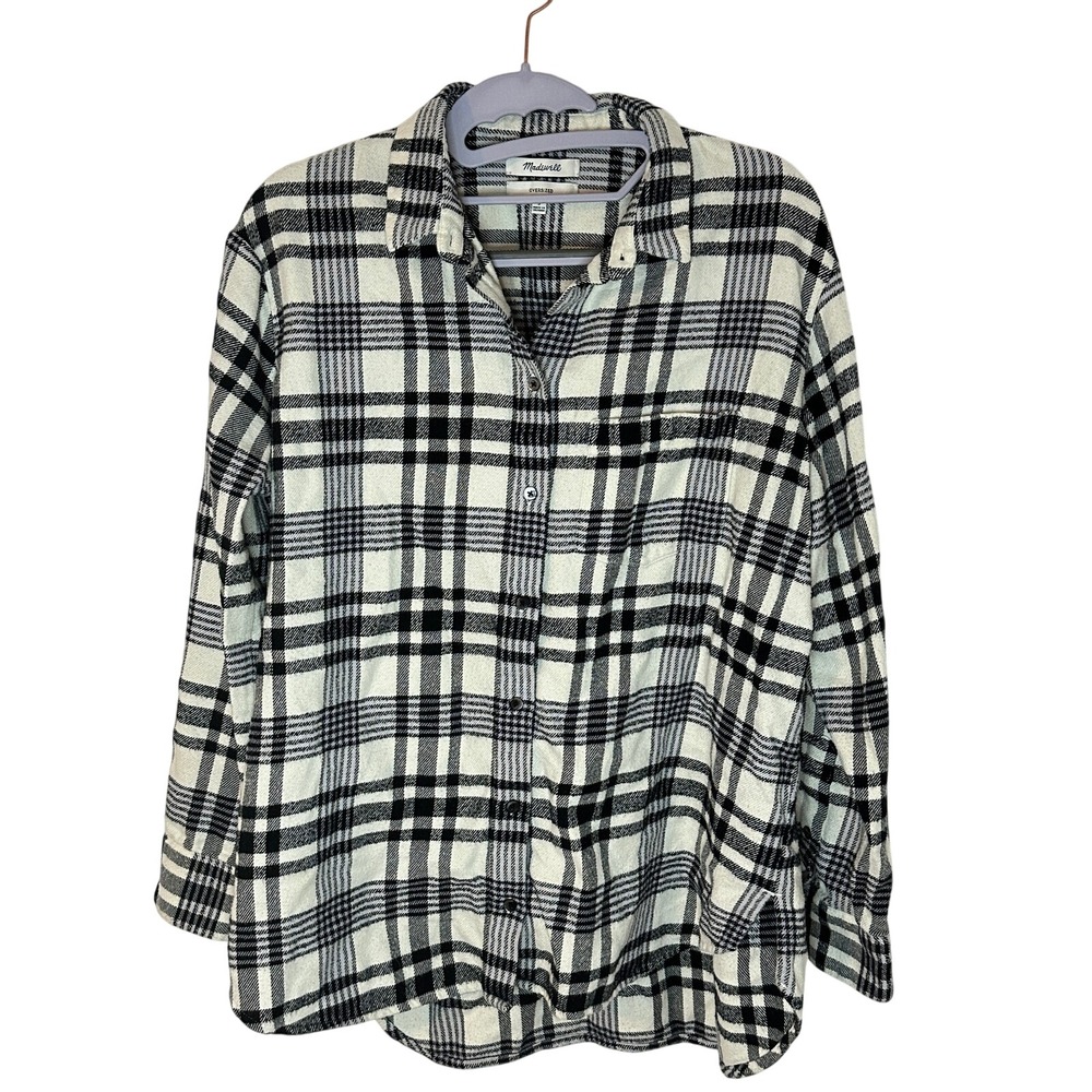 Madewell Oversized Flannel Shirt Black White Plaid Cotton Button Down Small